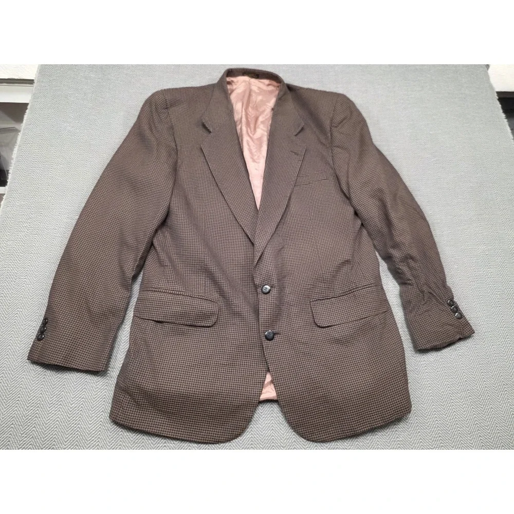 Robert Stock Mens Brown Houndstooth Blazer Sport Coat Two Button‎ Jacket Vintage